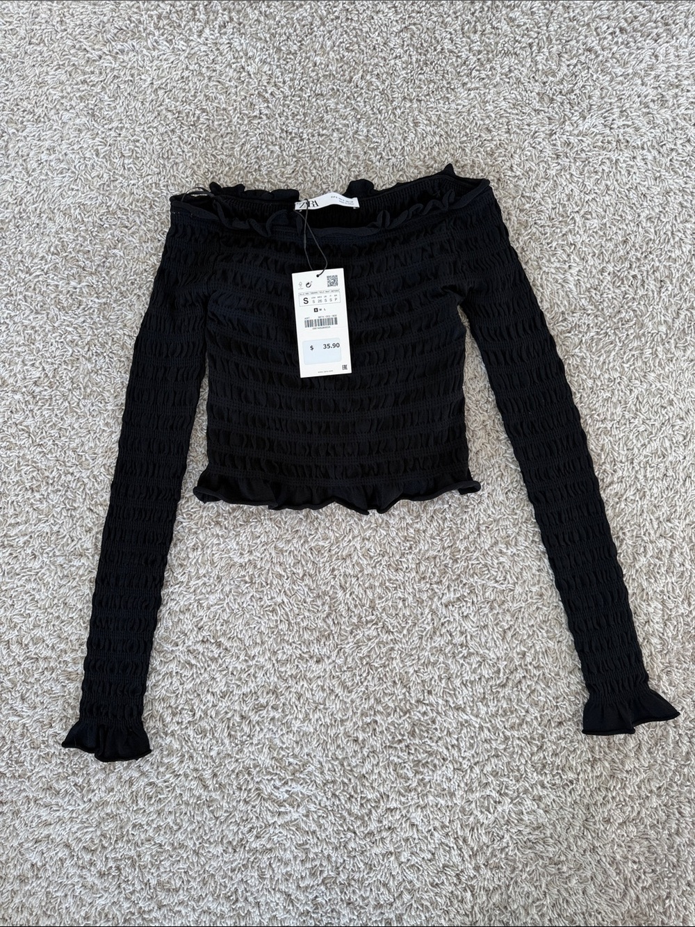 NWT: Zara Off-Shoulder Ruffle Crop Top